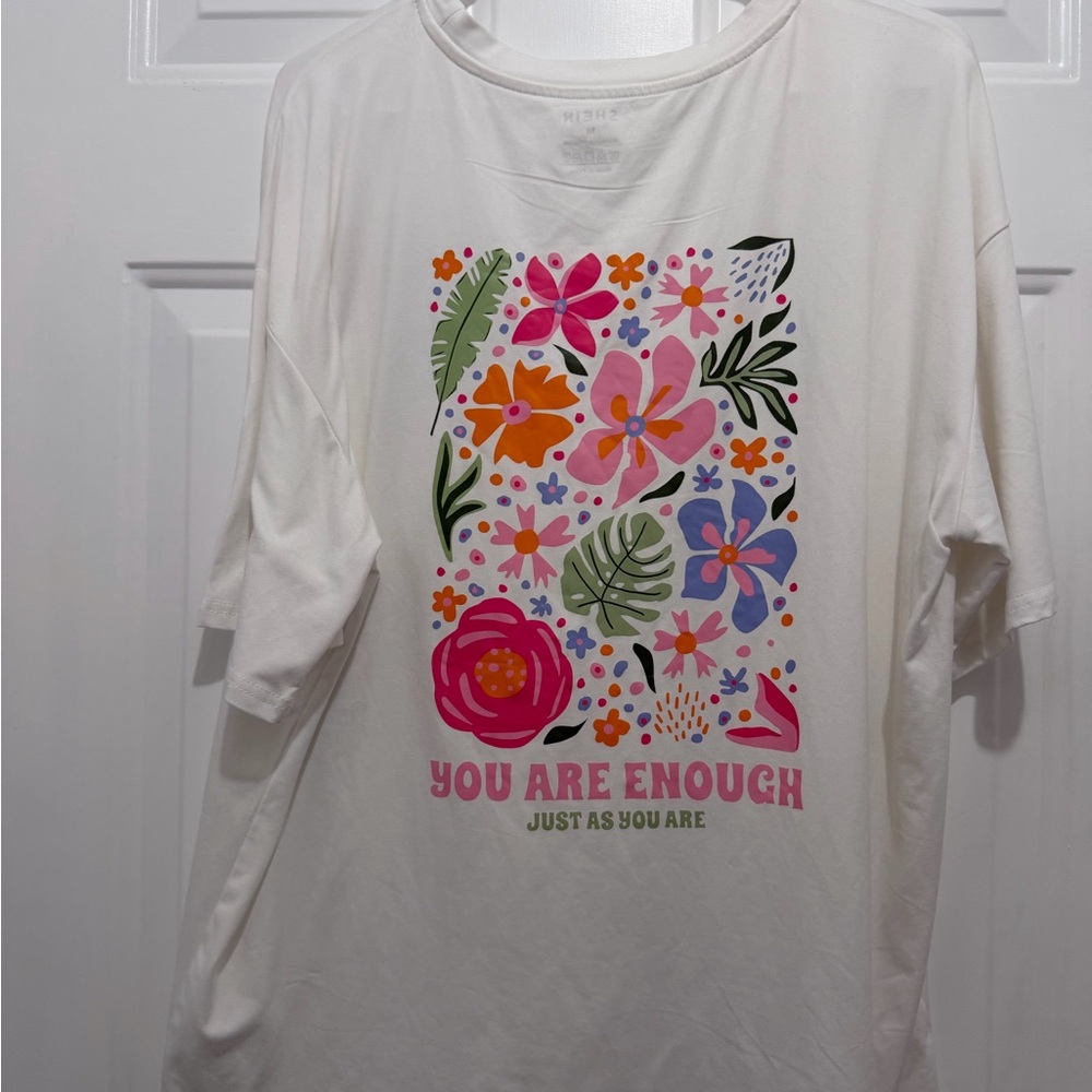 SHEIN White Tee with Care Instructions